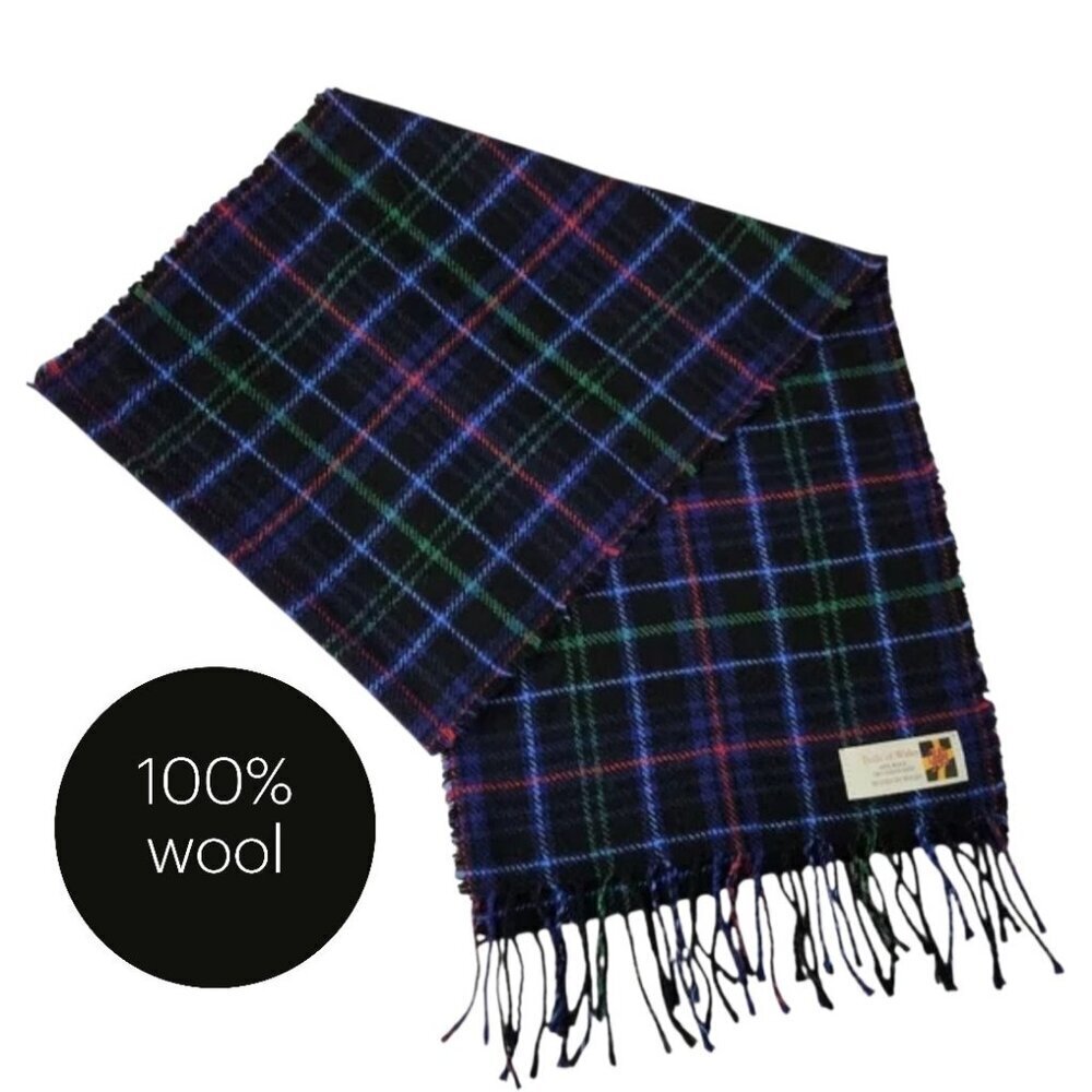 PRIDE OF WALES navy tartan plaid wool scarf one size